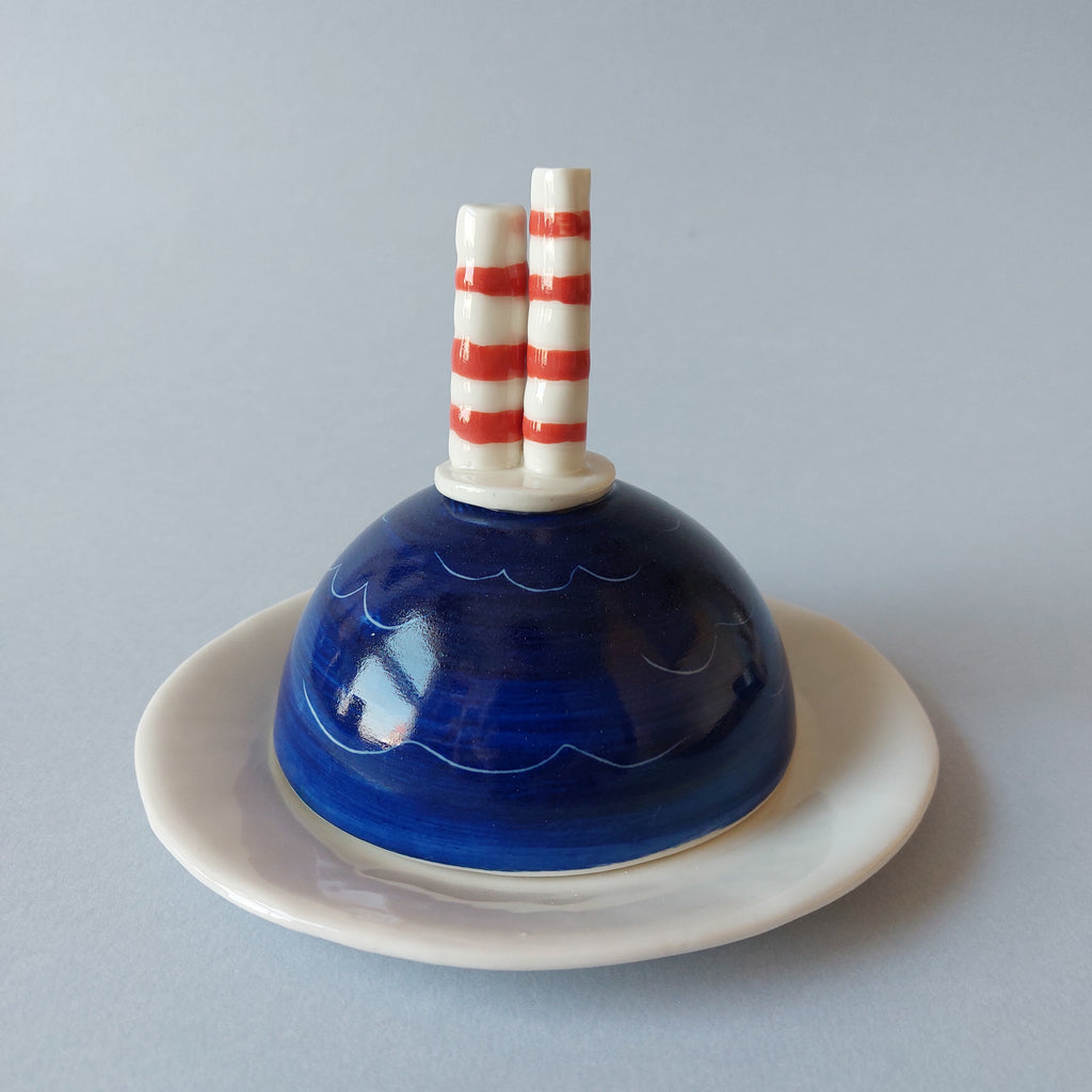 Poolbeg Butter Dish, cobalt blue