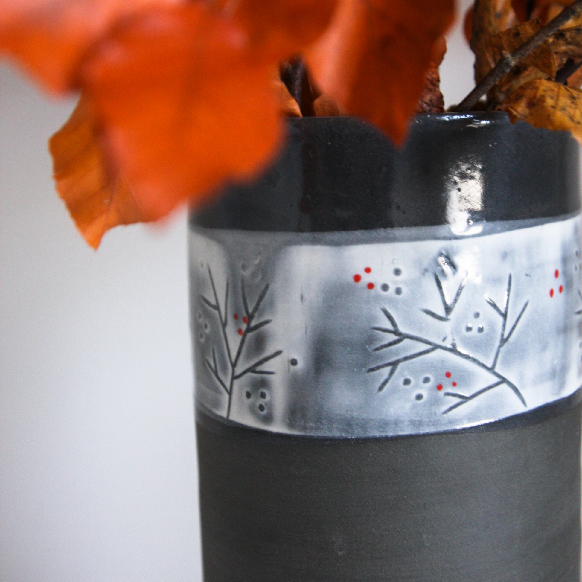 Black Vase with Relief Design