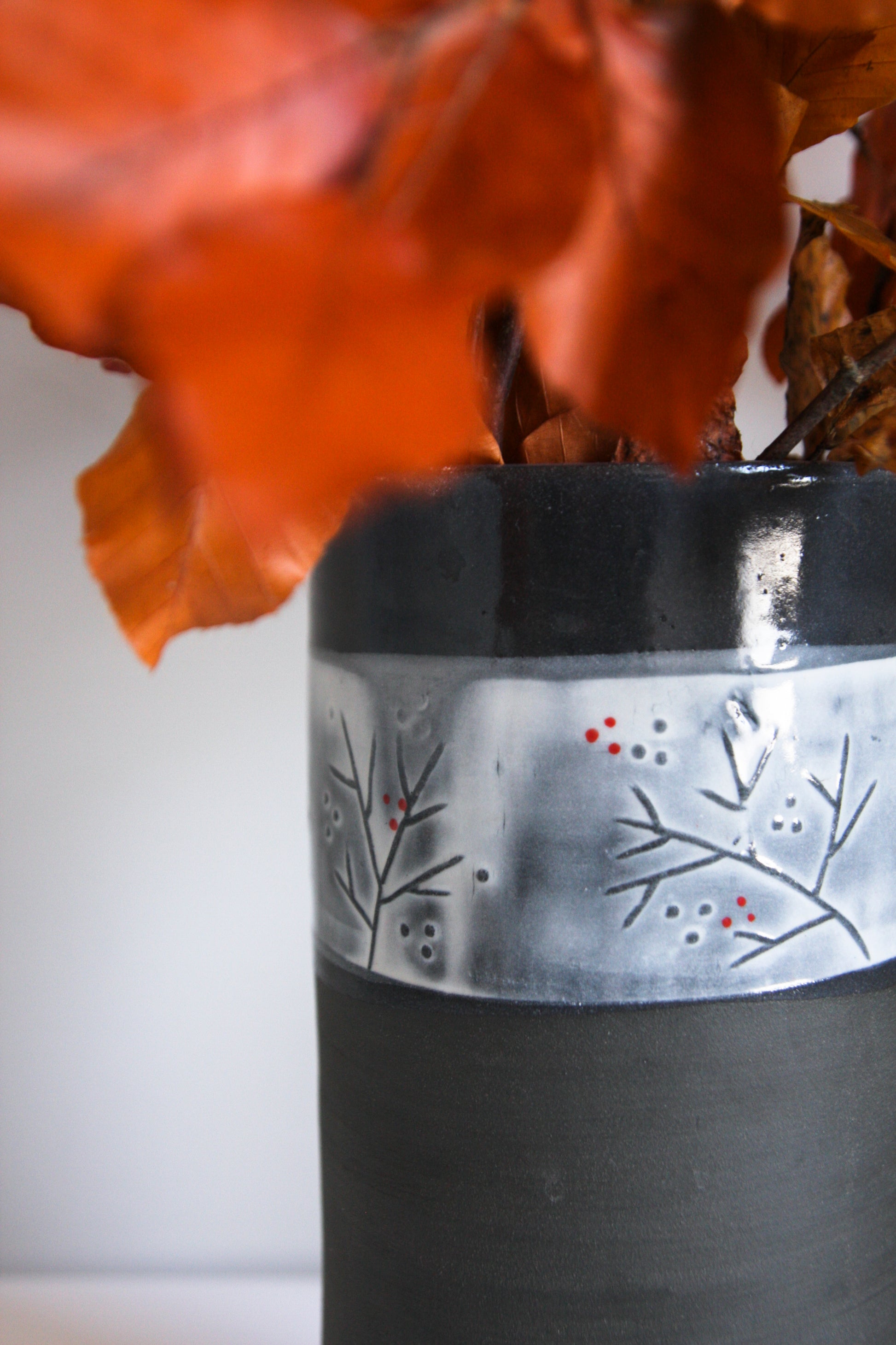 Black Vase with Relief Design