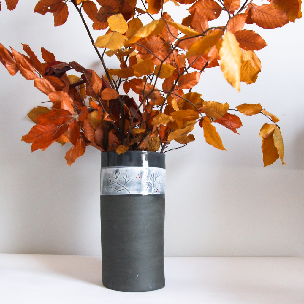 Black Vase with Relief Design