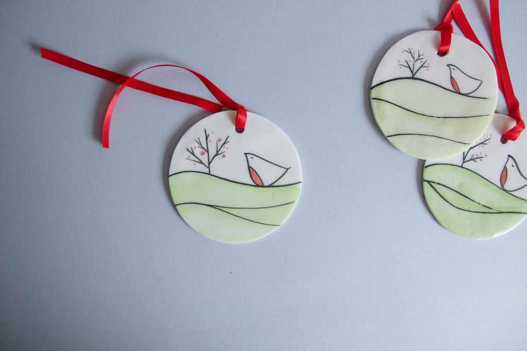 Robin and Winter Berries Disc Ornament