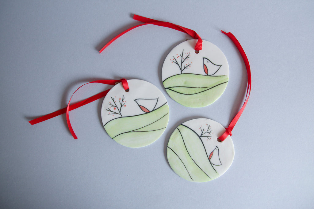 Robin and Winter Berries Disc Ornament