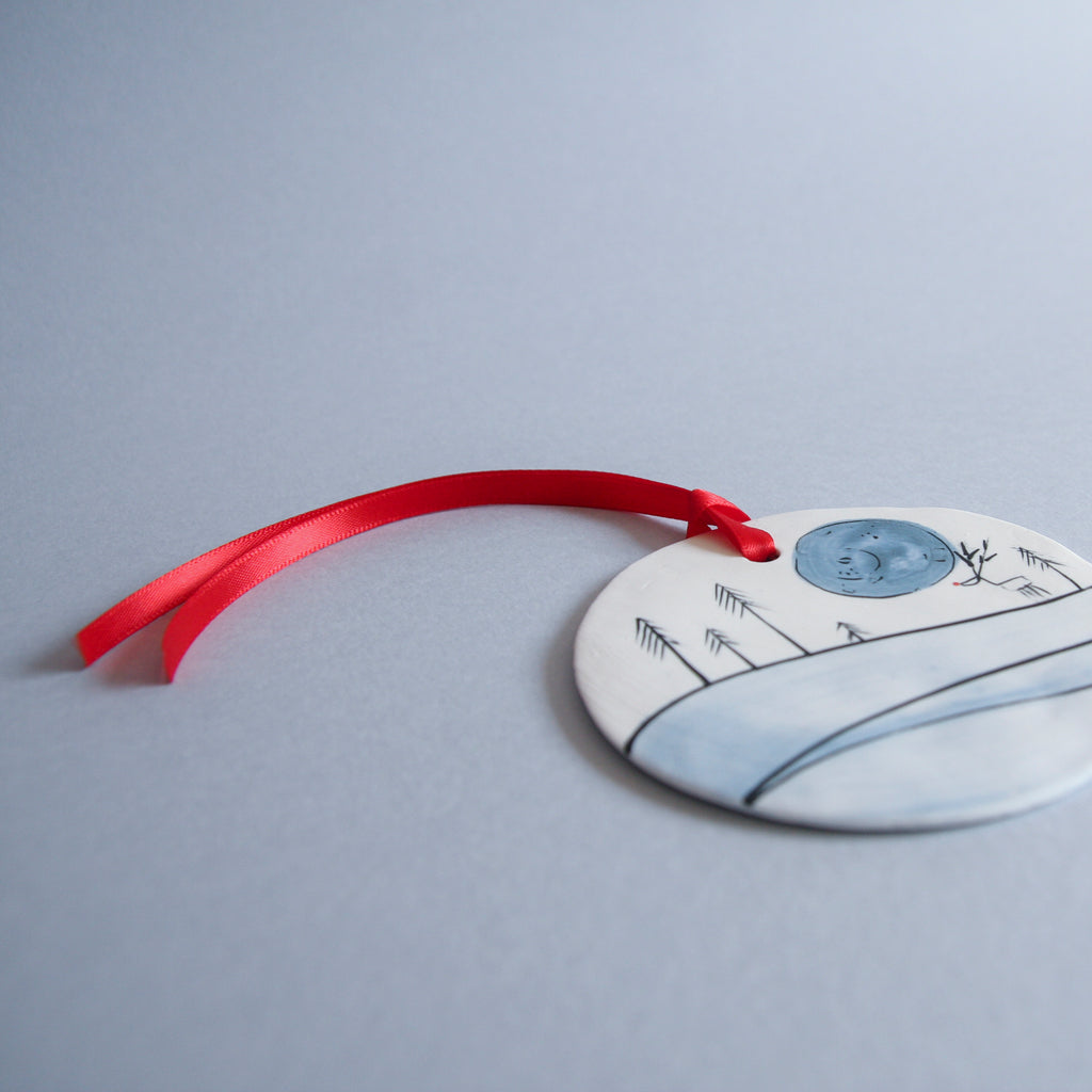 Reindeer and Full Moon Disc Ornament