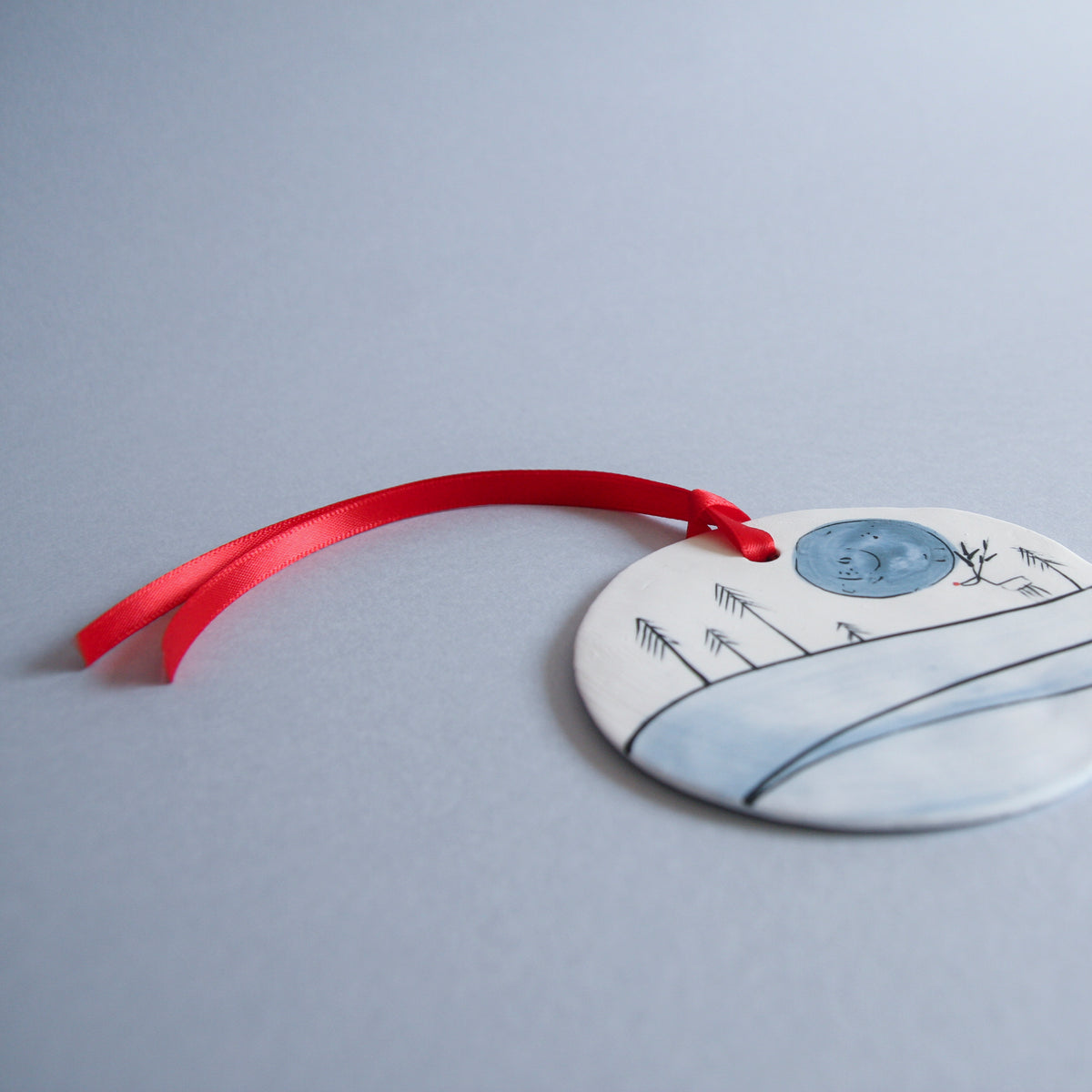 Reindeer and Full Moon Disc Ornament