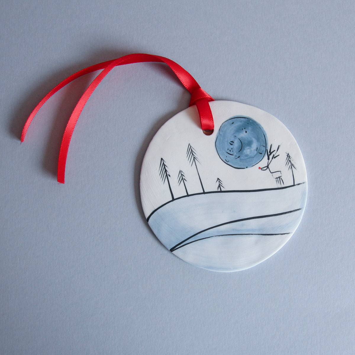 Reindeer and Full Moon Disc Ornament