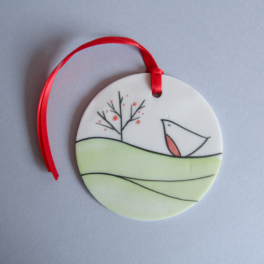 Robin and Winter Berries Disc Ornament
