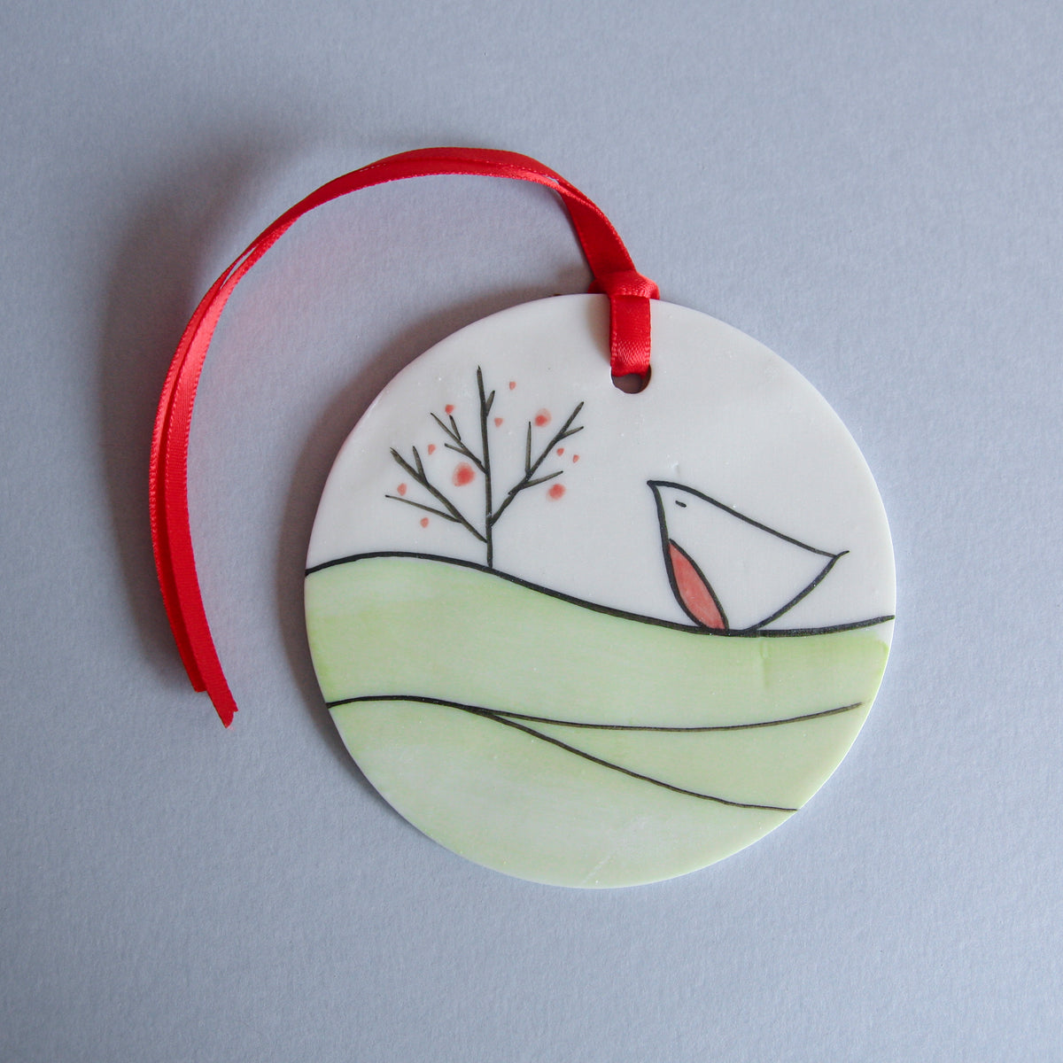 Robin and Winter Berries Disc Ornament