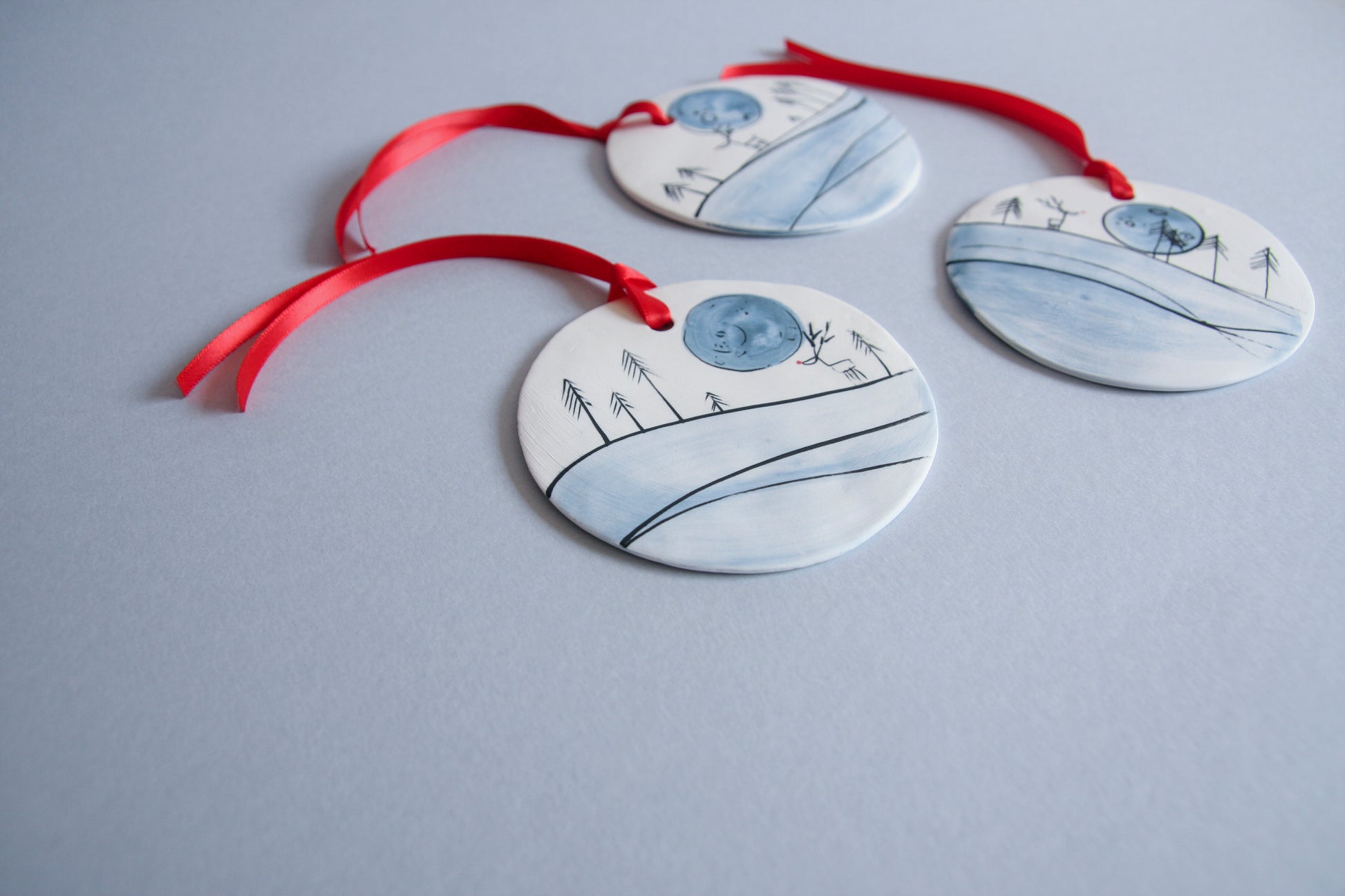 Reindeer at Full Moon - disc ornament