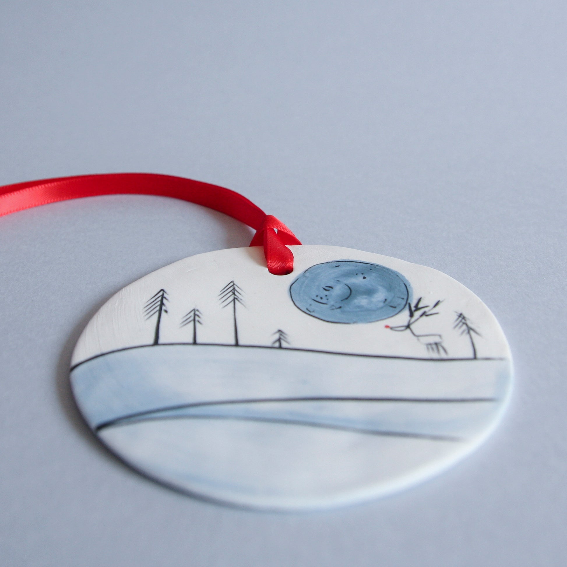 Reindeer at Full Moon - disc ornament
