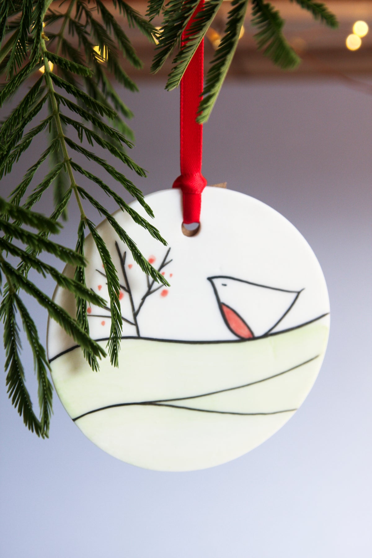 Robin and Winter Berries Disc Ornament