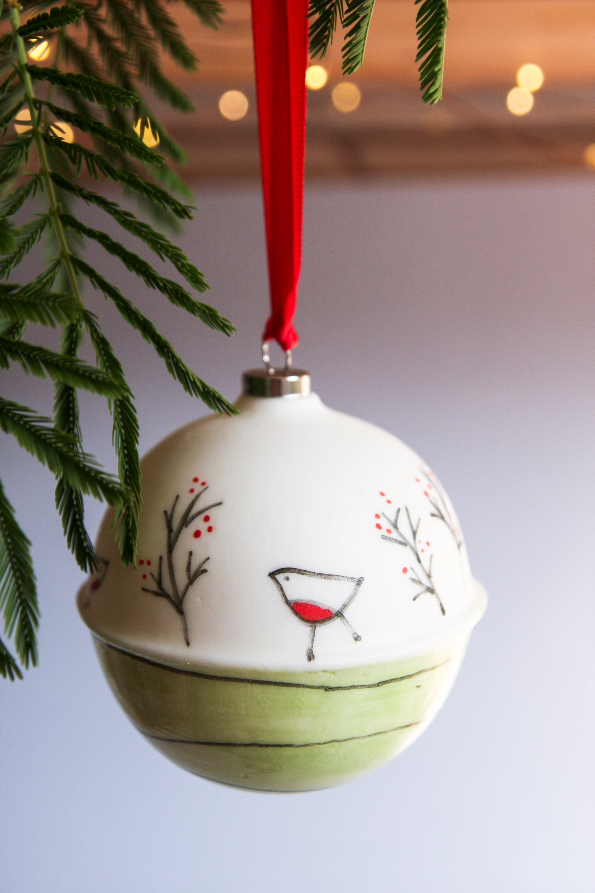 Robins and Winter Berries- porcelain bauble