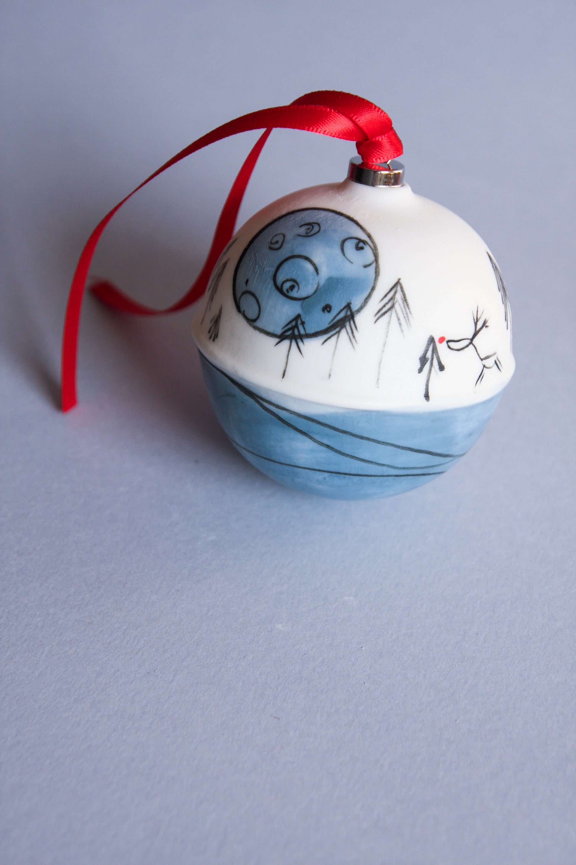 Reindeer at Full Moon- porcelain bauble