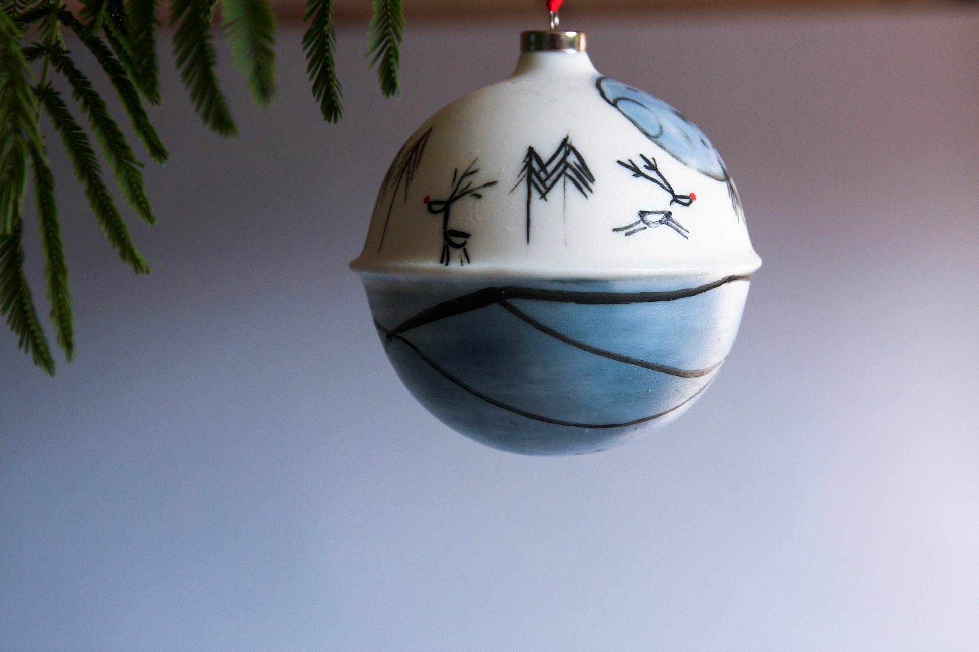 Reindeer at Full Moon- porcelain bauble