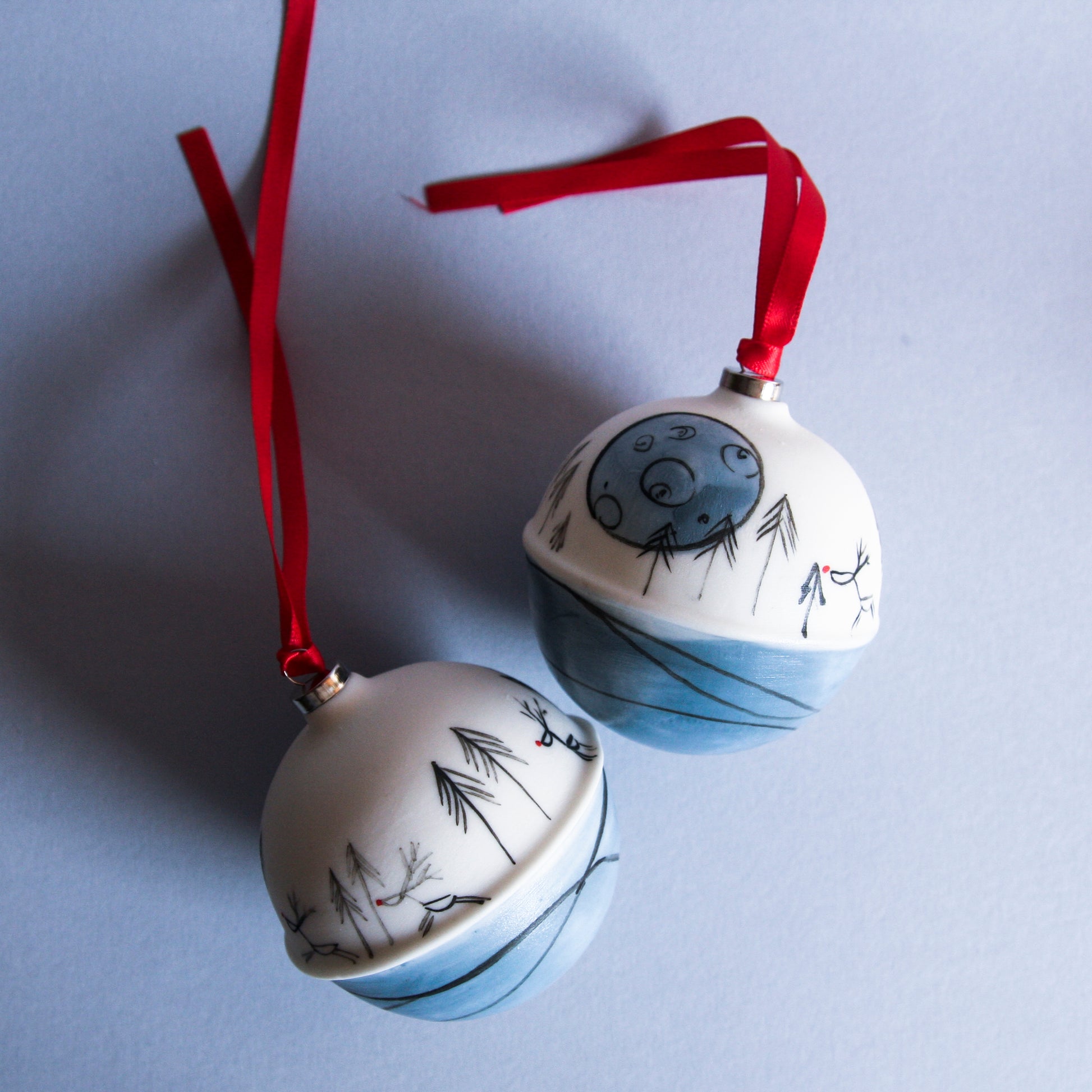 Reindeer at Full Moon- porcelain bauble