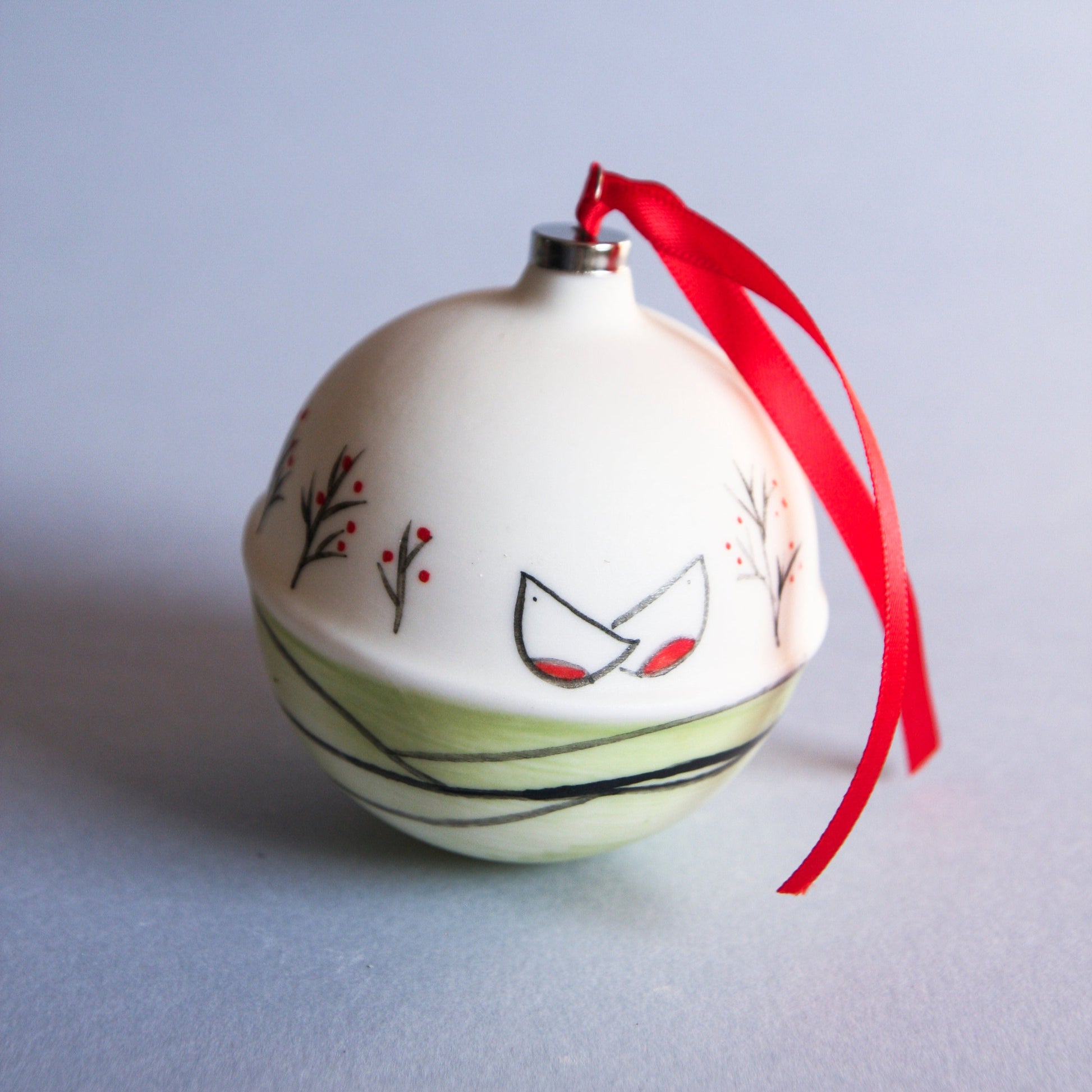 Robins and Winter Berries- porcelain bauble