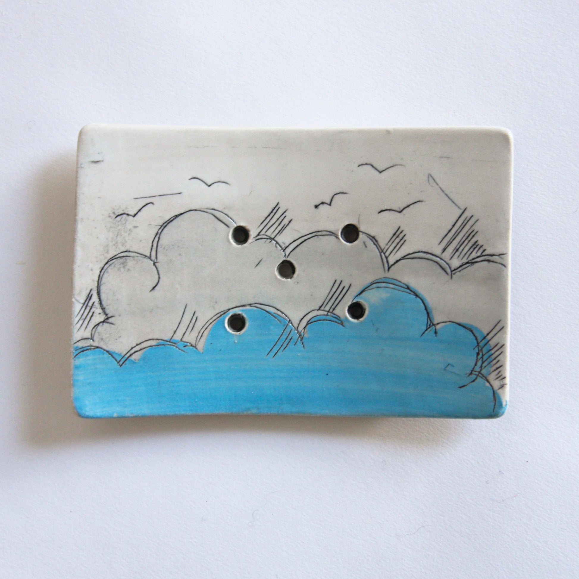 Rectangular soap dish with cloud sketch
