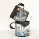 Happy Swimmers, Black & White Stoneware Relief Mug