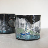 Happy Swimmers, Black & White Stoneware Relief Mug