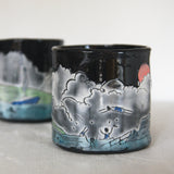 Happy Swimmers, Black & White Stoneware Relief Mug