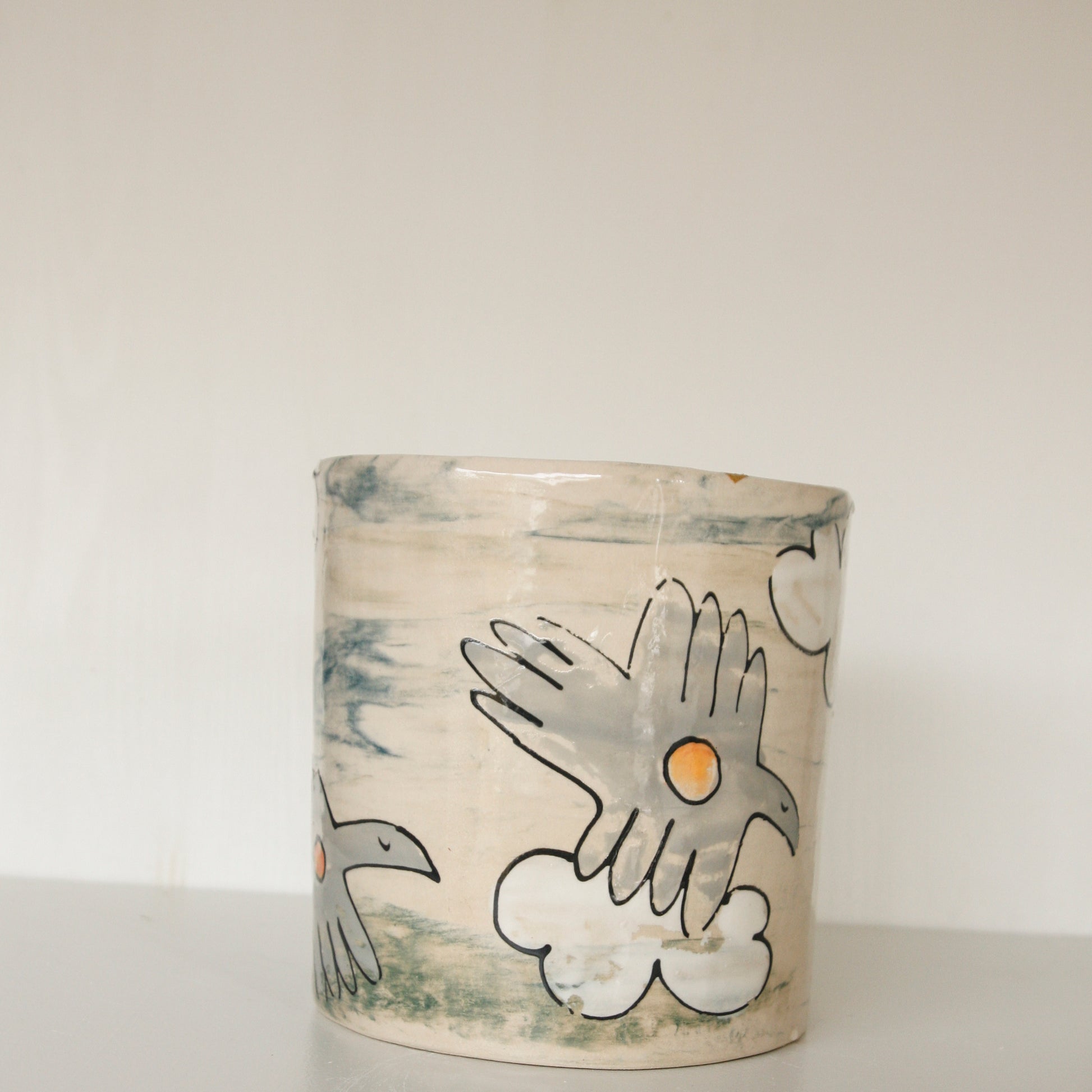 Marbled Clay Bird Planter