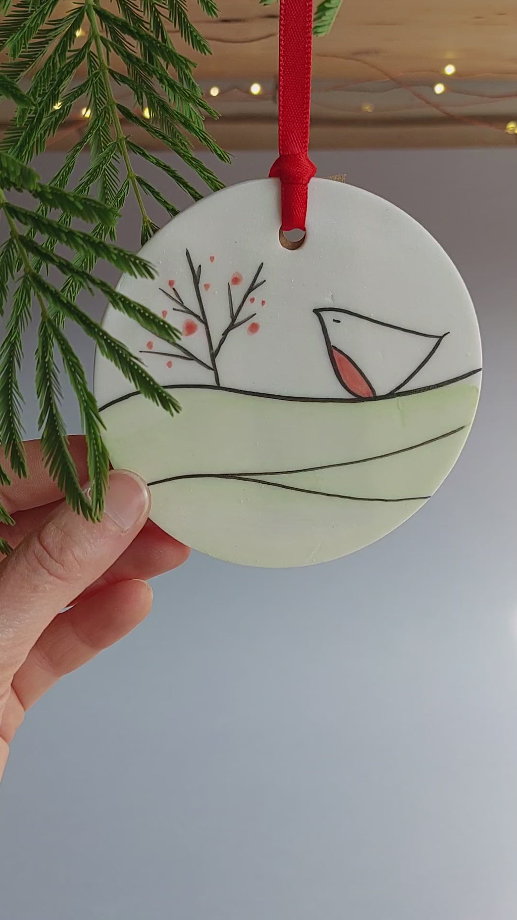 Robin and Winter Berries Disc Ornament
