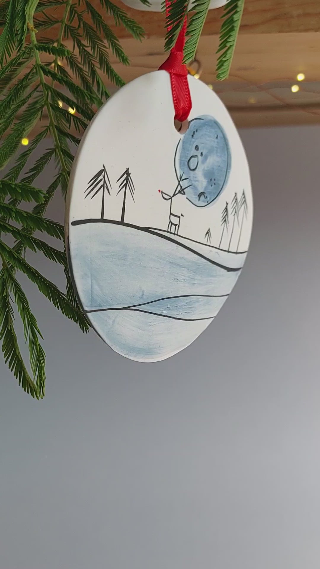Reindeer and Full Moon Disc Ornament