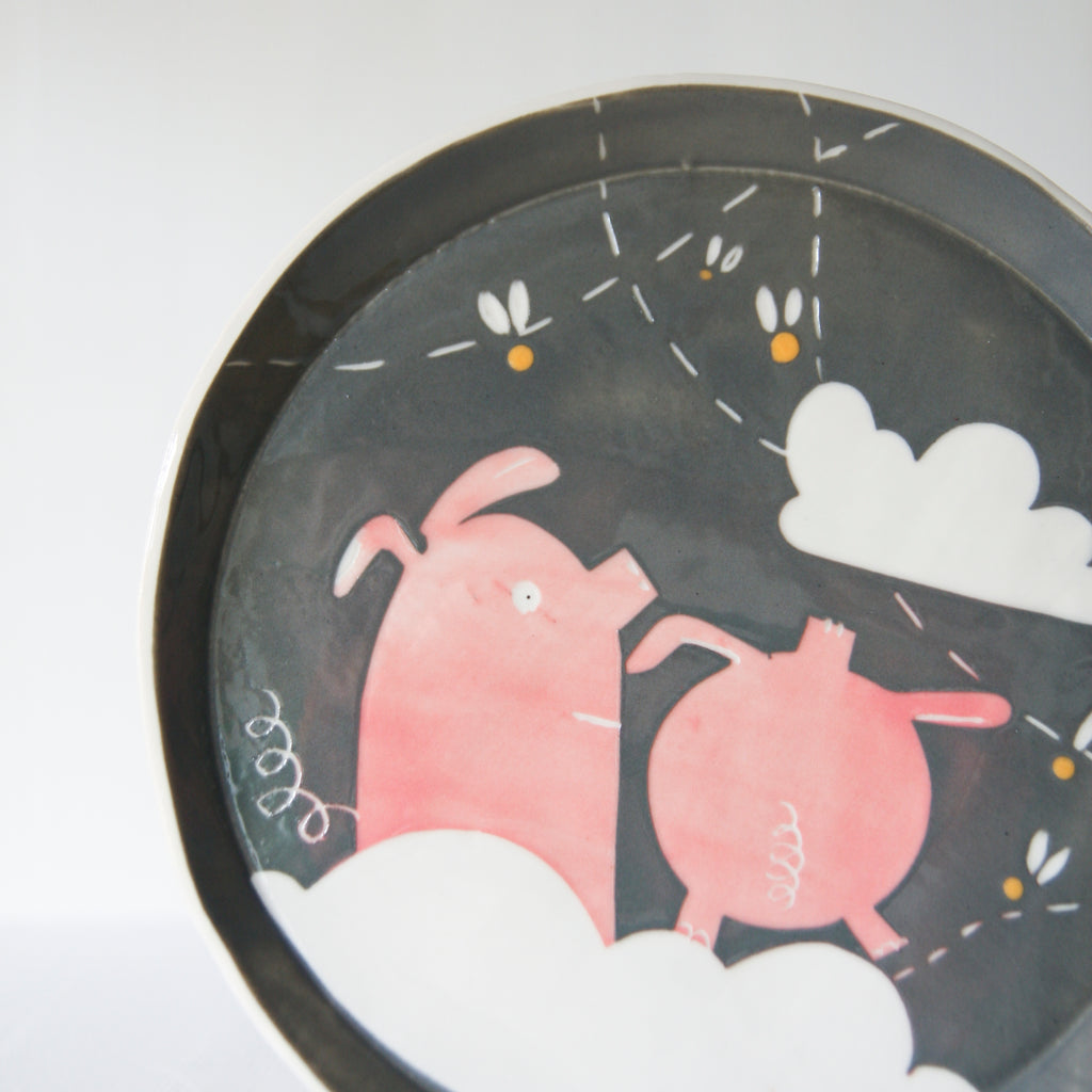 Pigs Watching Flies, medium plate