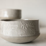 Soup- Size Relief Bowls, Grey, Various Designs