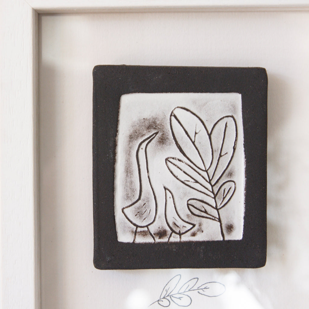 Two Chickens - black&white, framed wall art