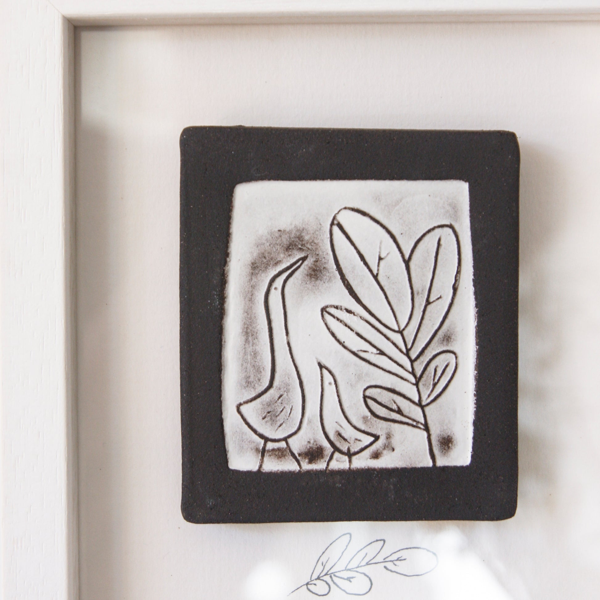 Two Chickens - black&white, framed wall art