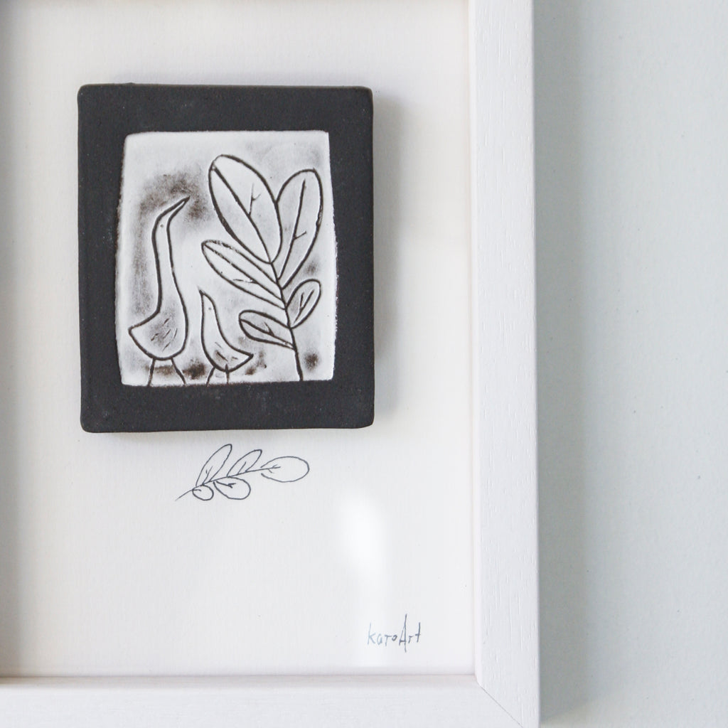 Two Chickens - black&white, framed wall art