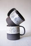 Berry Twigs, Stoneware Relief Mugs, Black & White,