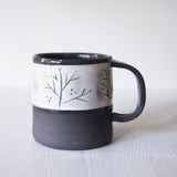 Berry Twigs, Stoneware Relief Mugs, Black & White,
